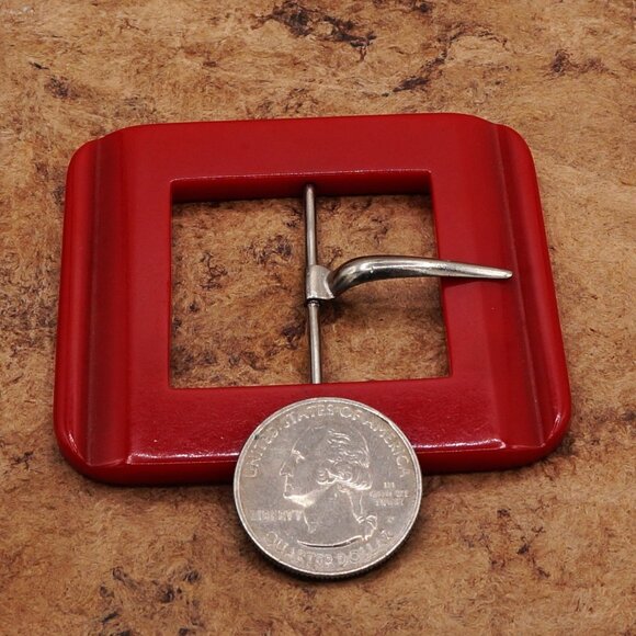 1950s Vintage Red Bakelite Square Belt Buckle Cherry Candy Apple Red - Picture 7 of 12